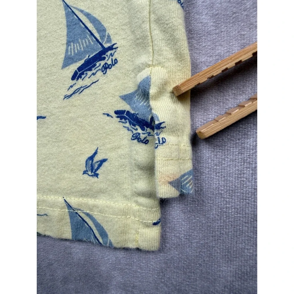 Polo Ralph Lauren Kids Yellow Nautical Sailboat Palm Tree Polo Shirt Size S 8